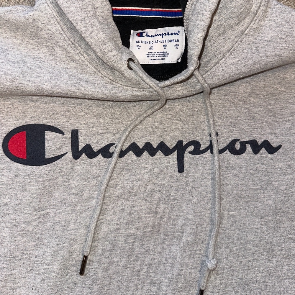 Champion Men's Script Logo Powerblend Hoodie, Heathered Light Gray, Like New - Picture 3 of 3